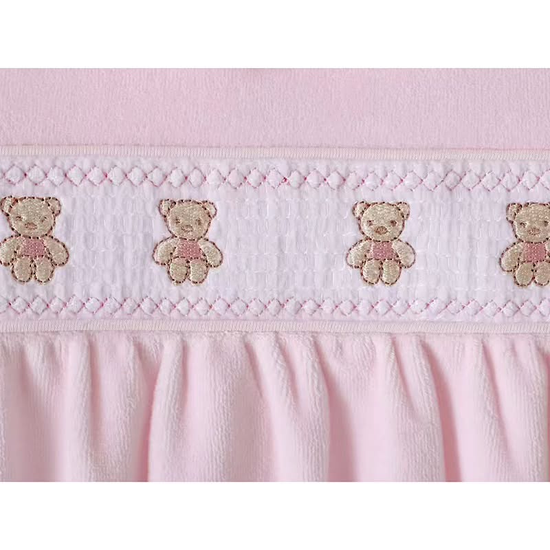 Pink Velour Smocked Teddy Bear Babygrow