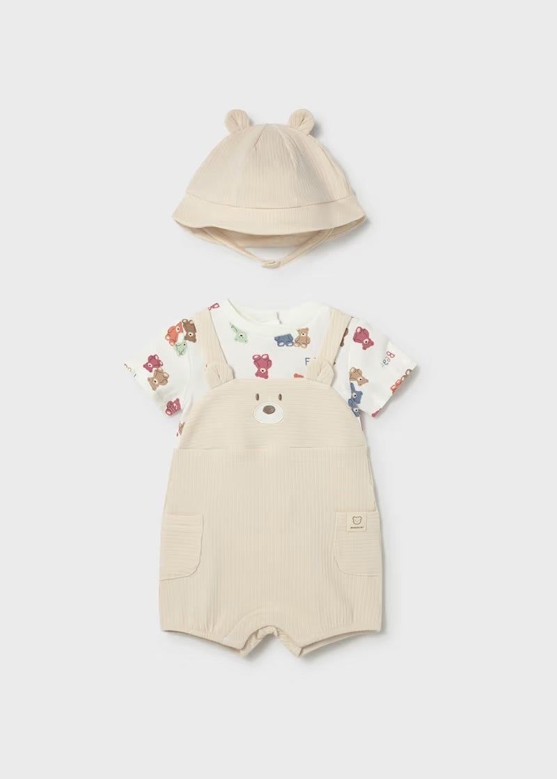 Mayoral Bear Dungaree Romper & Hat