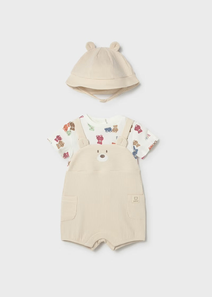 Mayoral Bear Dungaree Romper & Hat