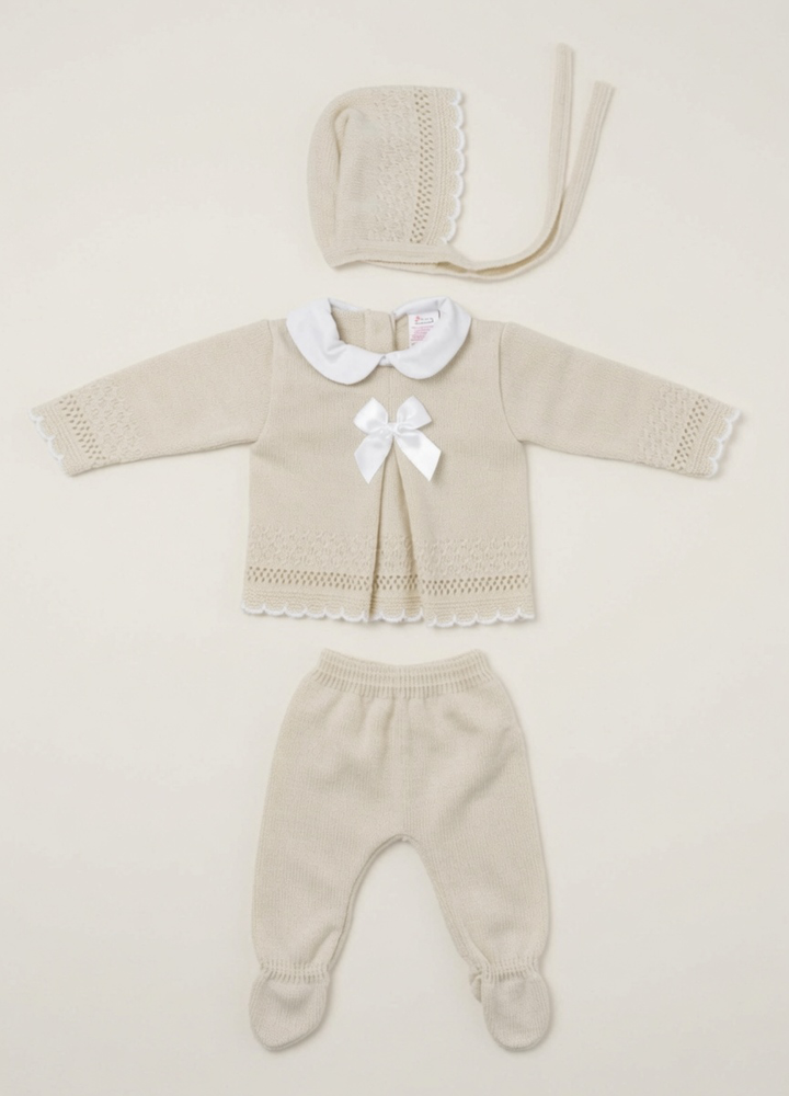 Beige Pointelle Bow Set