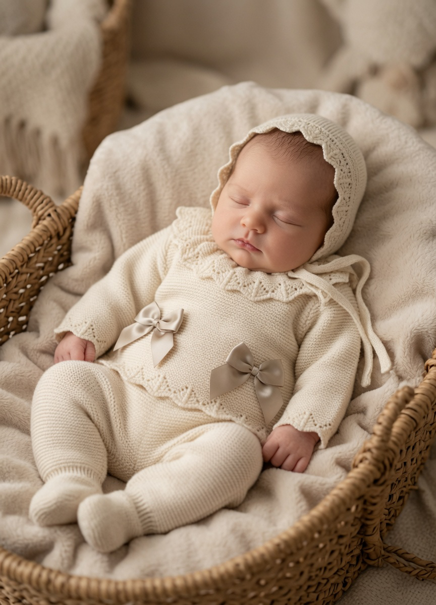 Beige Girls Bow 3 Piece Set