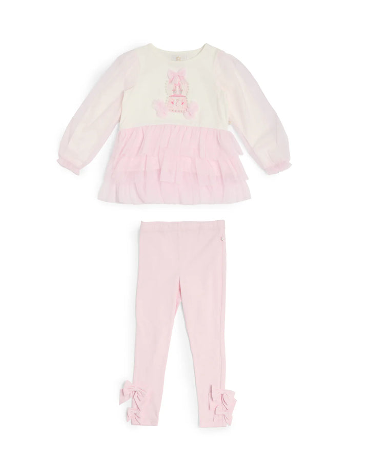 Caramelo Pink Tulle Layered Legging Set