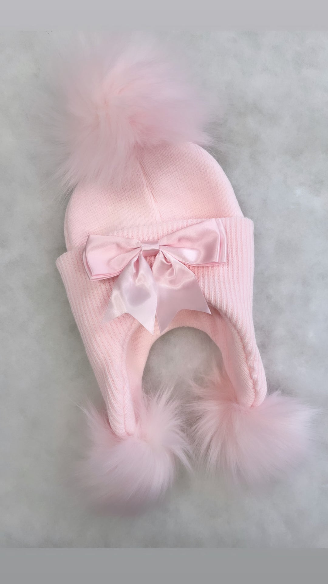 Pink Bow 3 Pom Hat