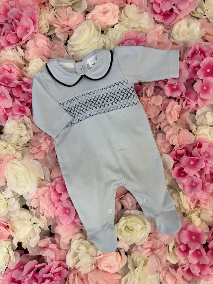 Blue Smocked Babygrow