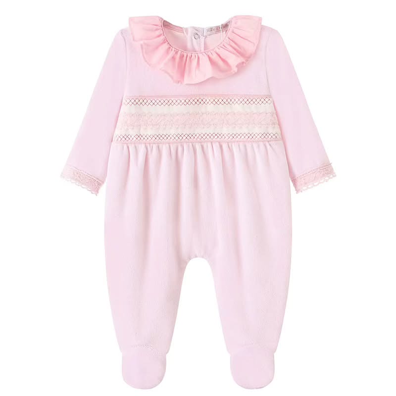Pink Smocked Frill Collar Babygrow