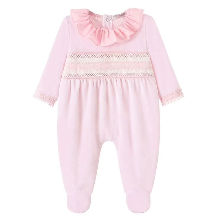 Pink Smocked Frill Collar Babygrow