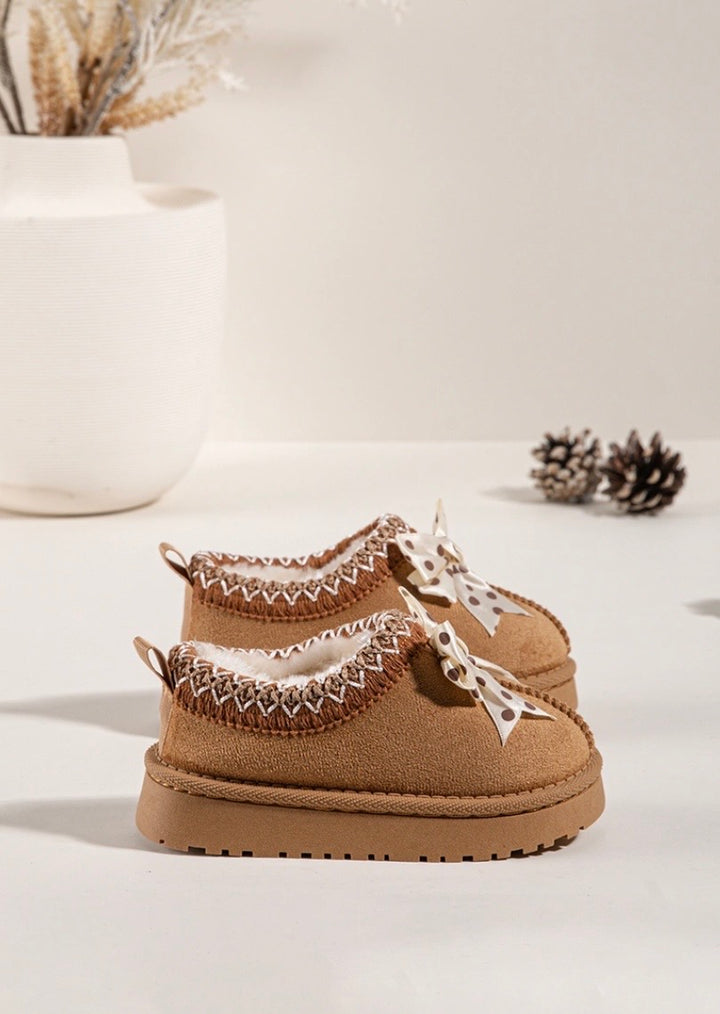 Camel Polka Bow Slipper Shoe