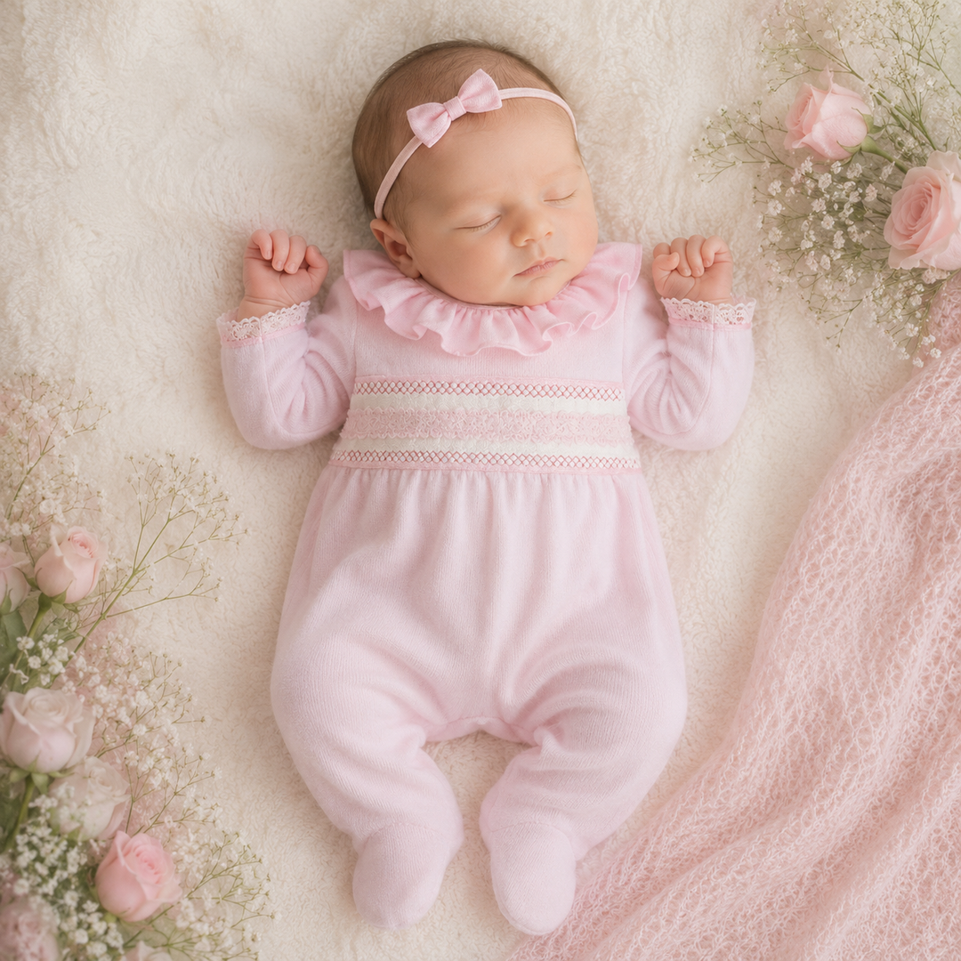 Pink Smocked Frill Collar Babygrow