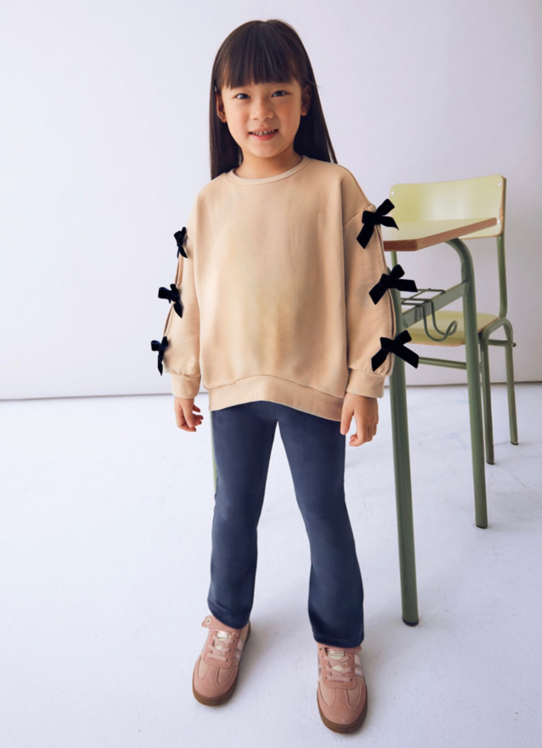 Mayoral Beige Navy Bow Leggings Set