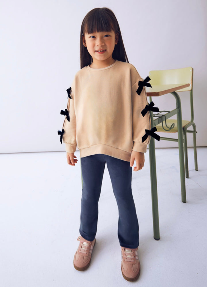 Mayoral Beige Navy Bow Leggings Set