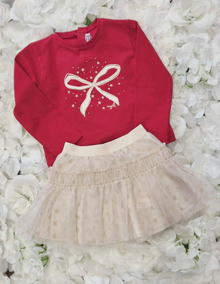 Mayoral Red Bow Top & Tulle Skirt