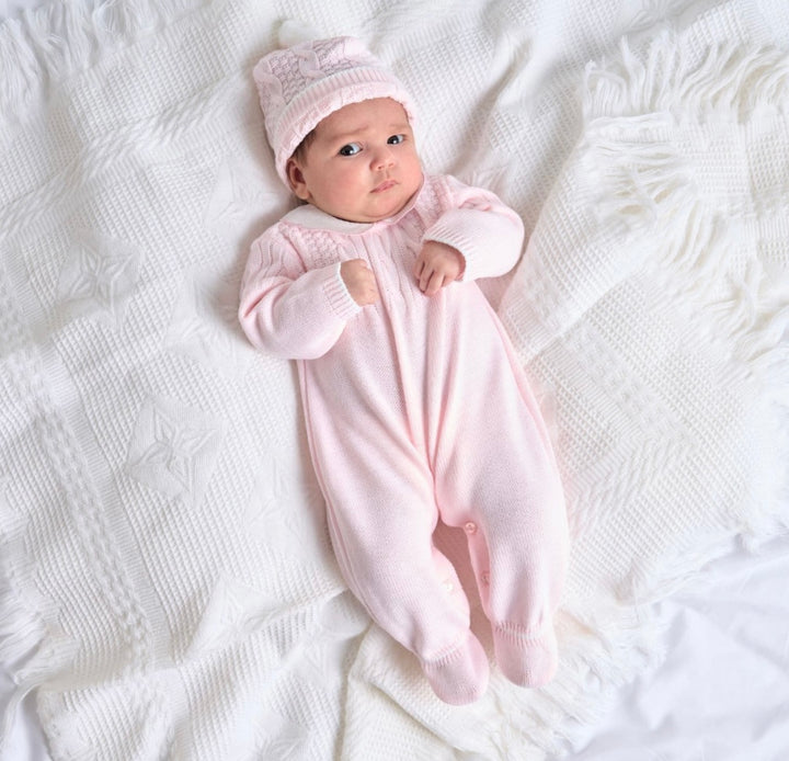 Pink Dandelion Knitted Babygrow & Hat