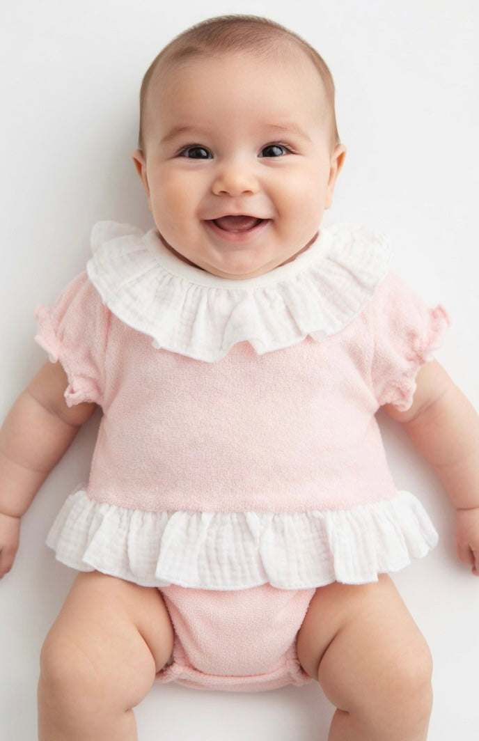 Calamaro Baby Pink Towelling Jam Pants Set
