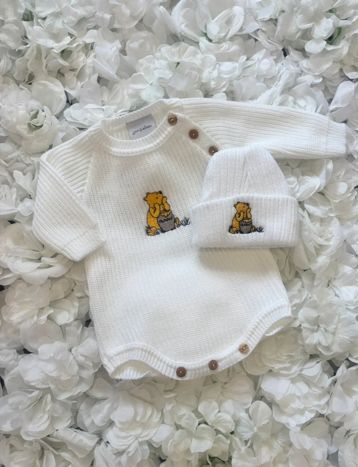 White Embroidered Romper And Hat