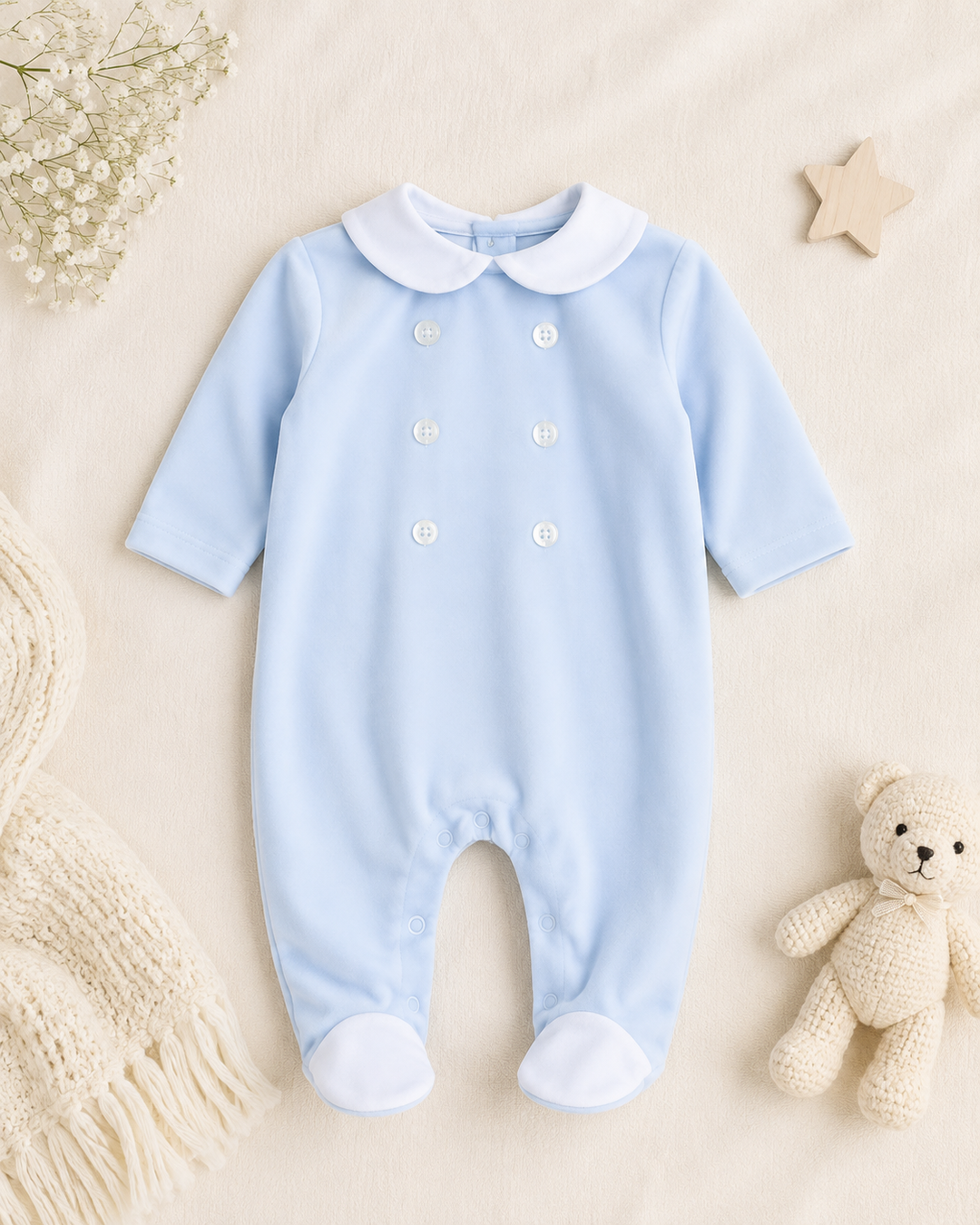 Baby Blue Button Babygrow