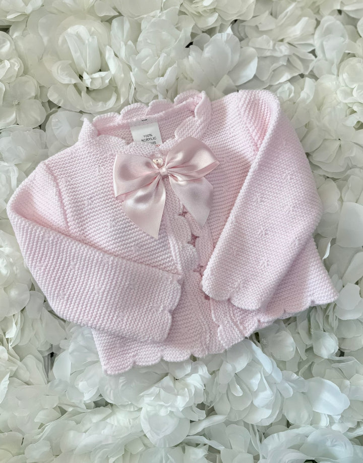 Pink Knit Bow Cardigan