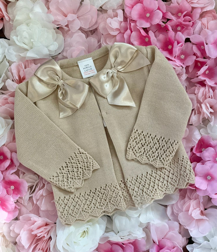 Beige Double Bow Cardigan