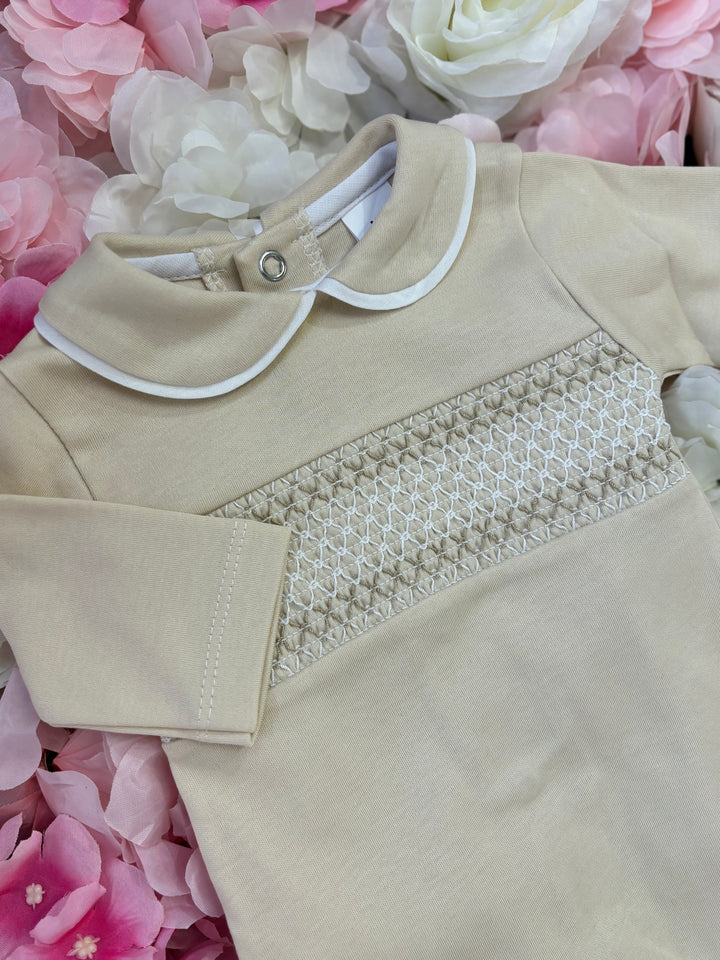 Beige Smock Babygrow