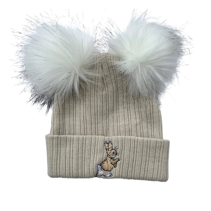 Beige Rabbit Pom Hat