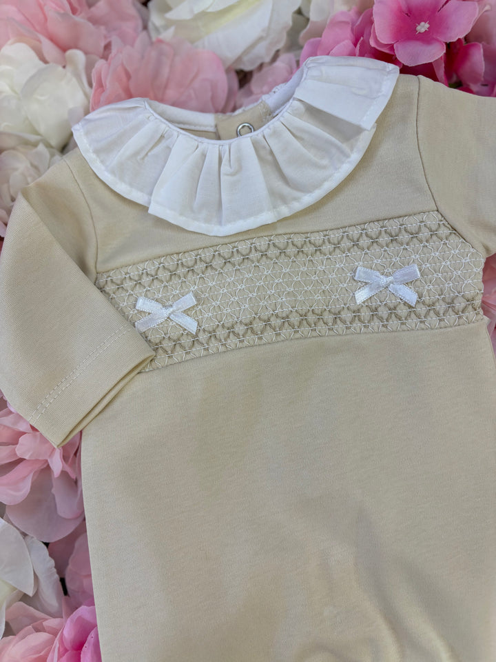 Beige Frilly Collar Babygrow