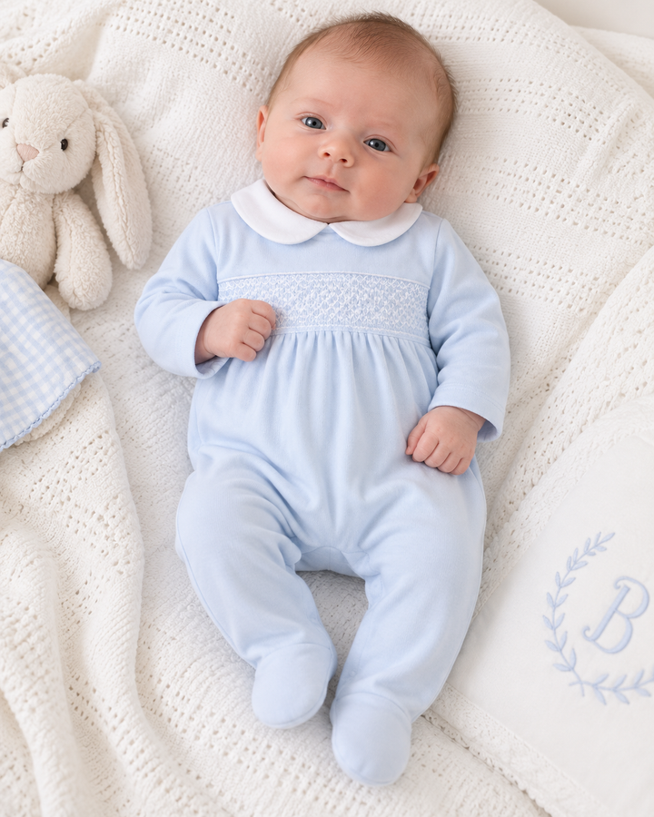 Pex Blue White Smock Babygrow