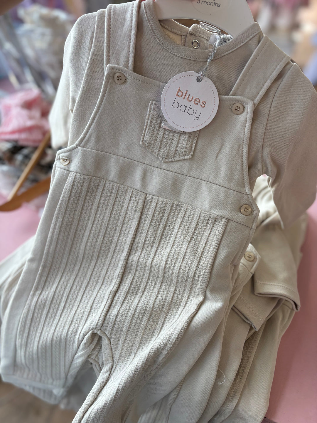 Boys Beige Cable Dungaree Set