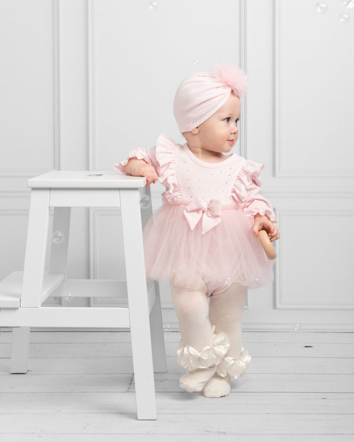 Caramelo Pink Tulle Romper Dress & Turban