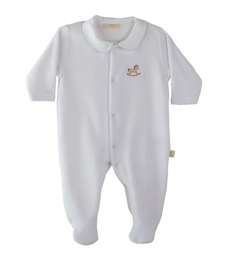 Baby Gi White & Blue Rocking Horse Babygrow
