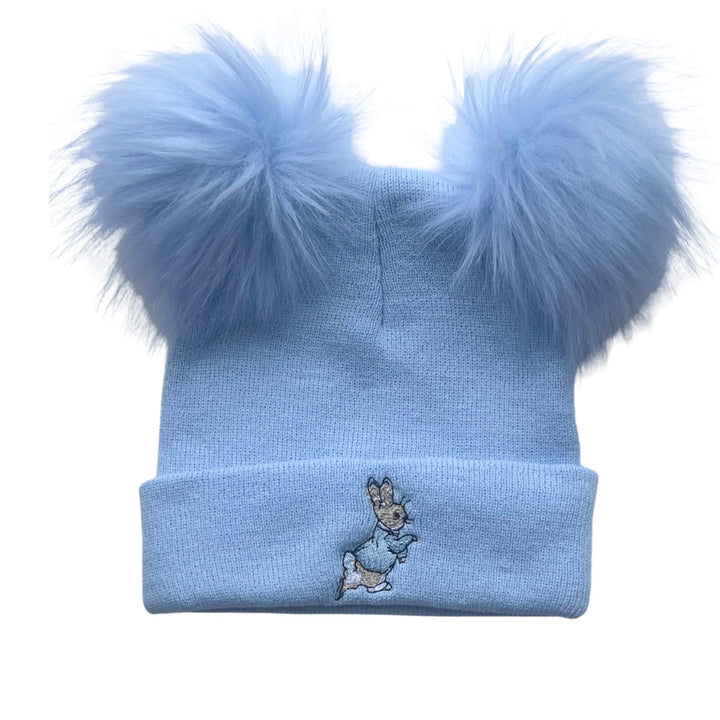 Blue Rabbit Double Pom Hat