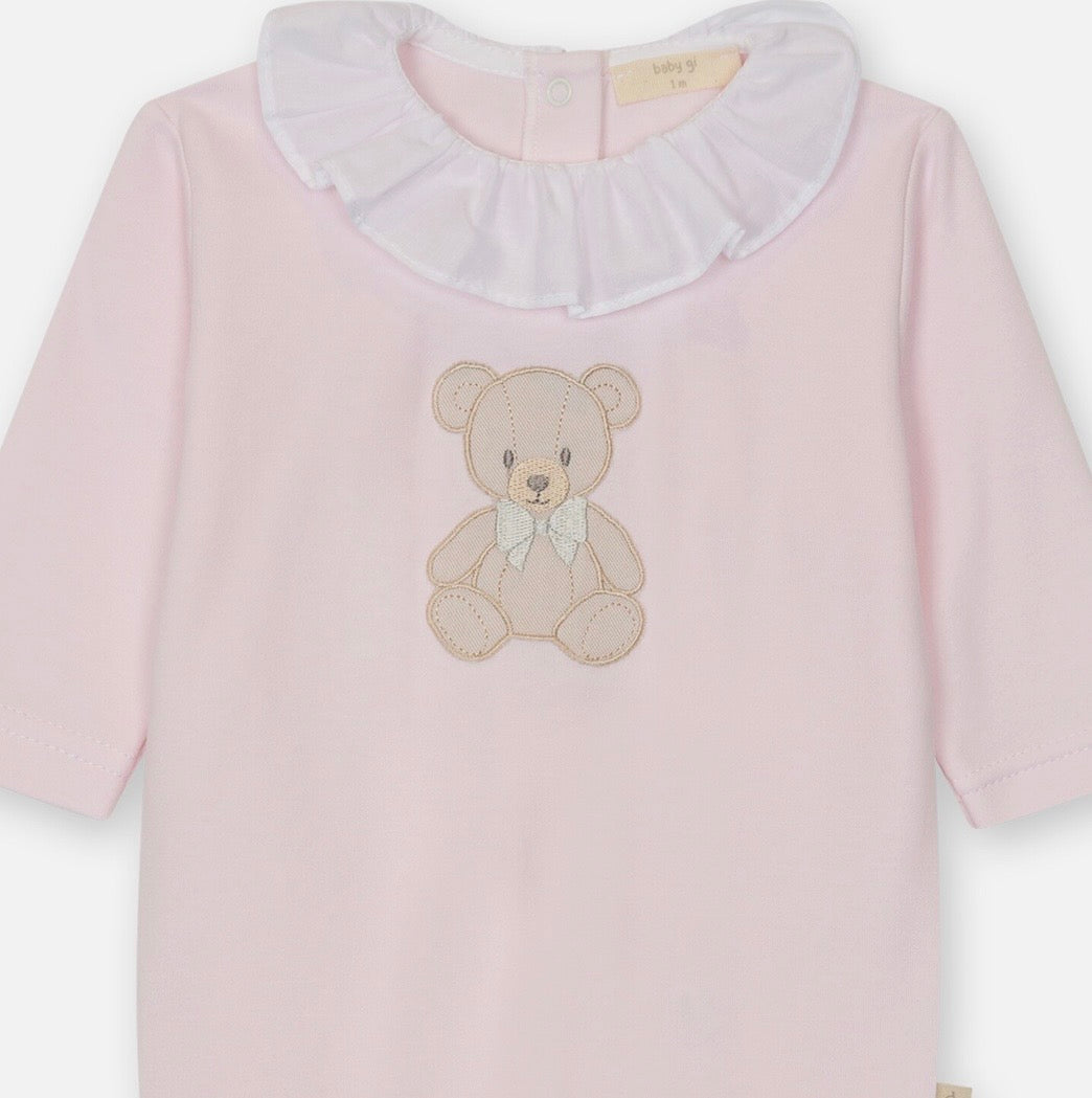 Baby Gi Pink Teddy Cotton Babygrow