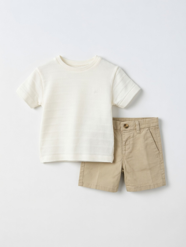 Mayoral Stone Shorts &  White Tee Set