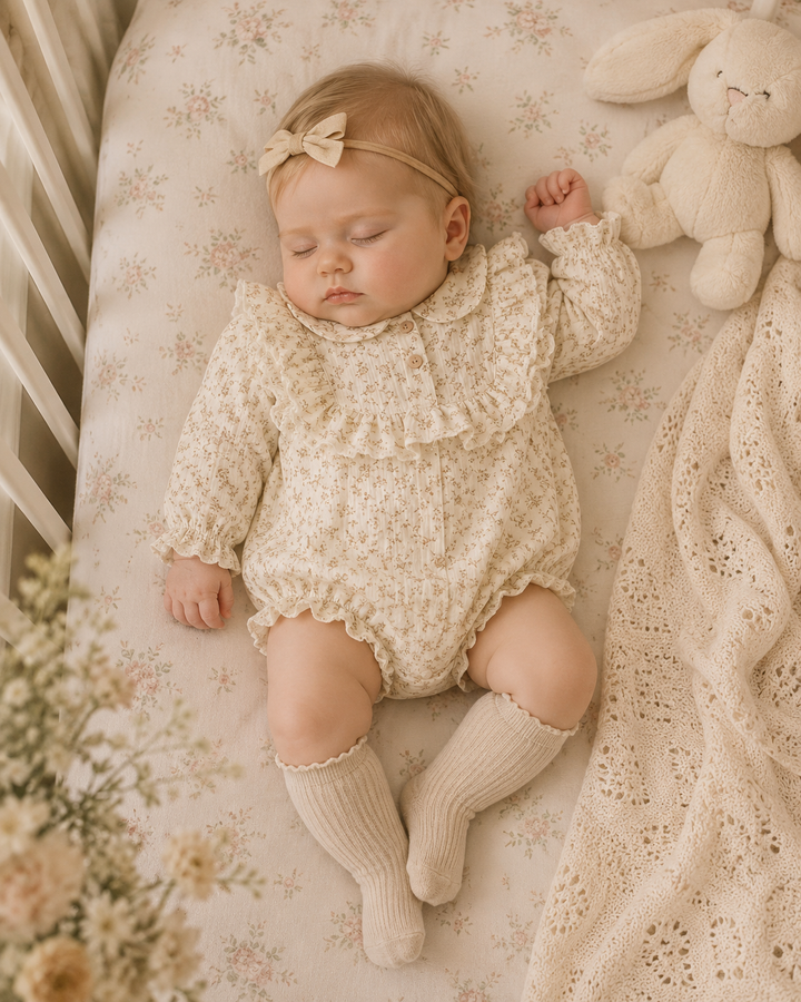 Cream Frill Floral Romper