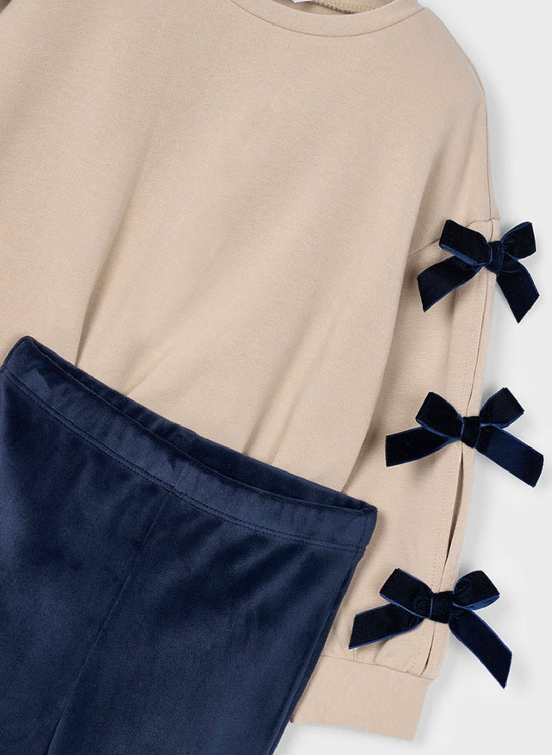 Mayoral Beige Navy Bow Leggings Set