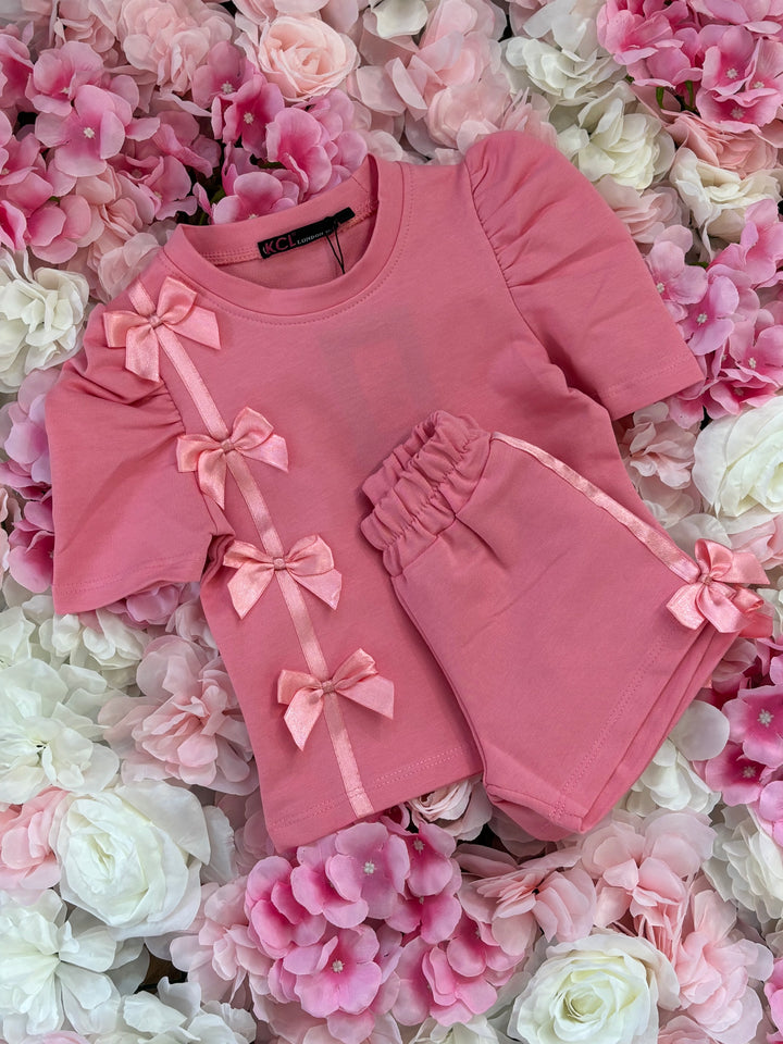 Pink Bow Shorts Set