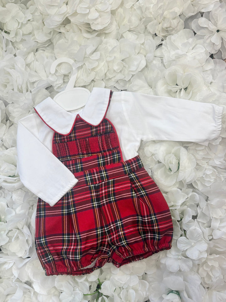 Boys Red Dungaree Romper Set