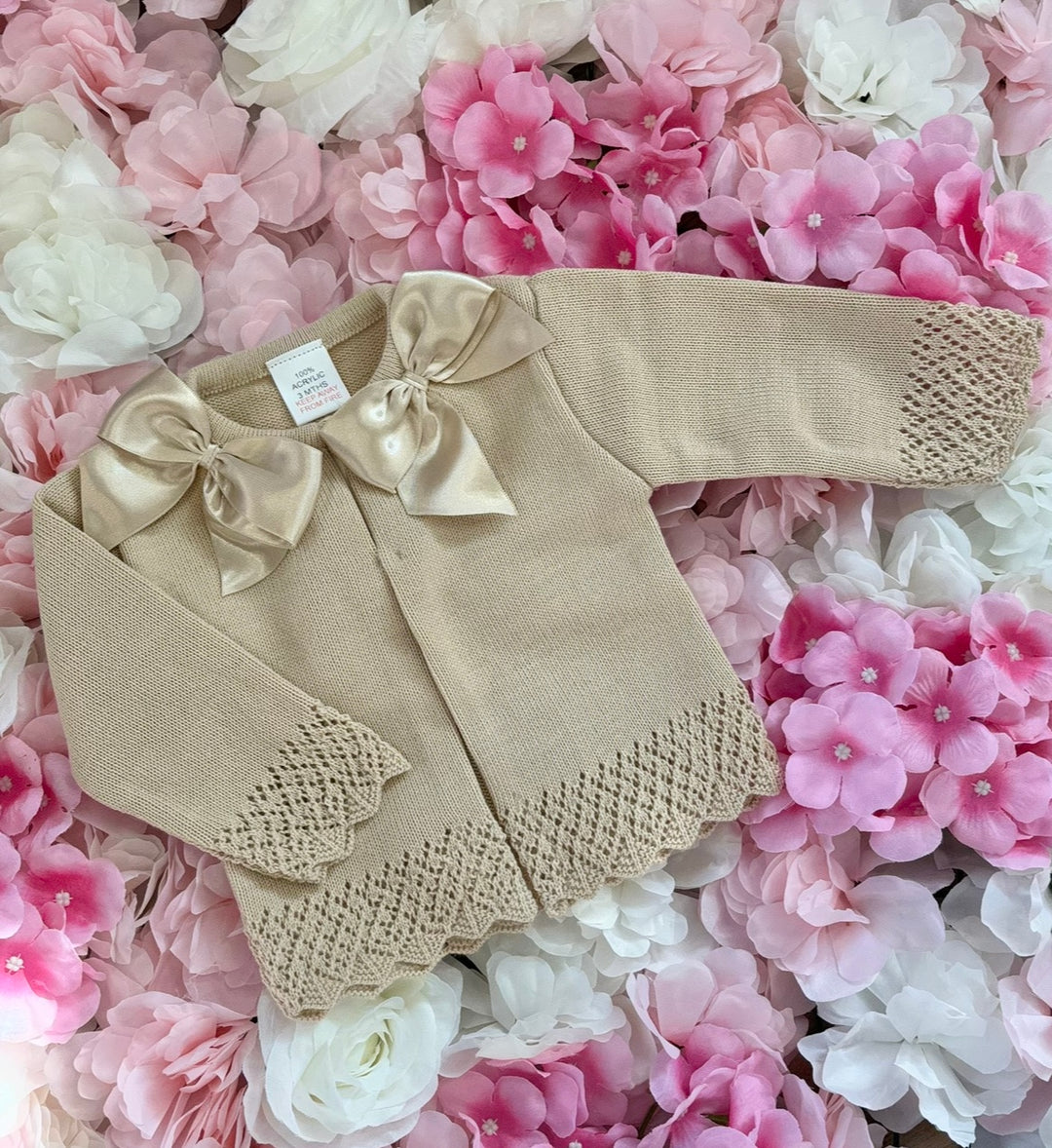 Beige Double Bow Cardigan