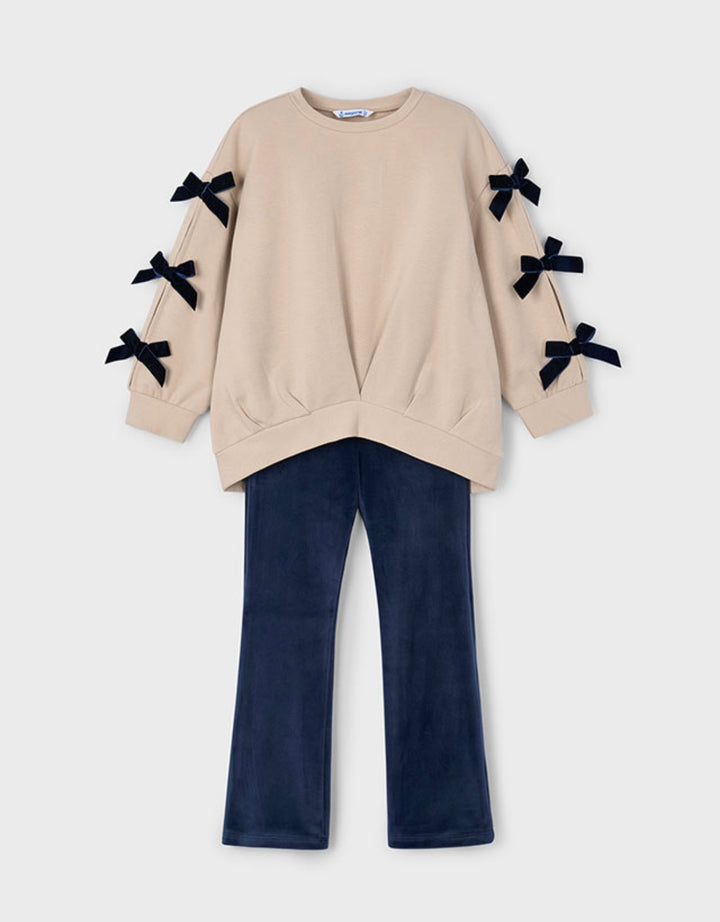 Mayoral Beige Navy Bow Leggings Set