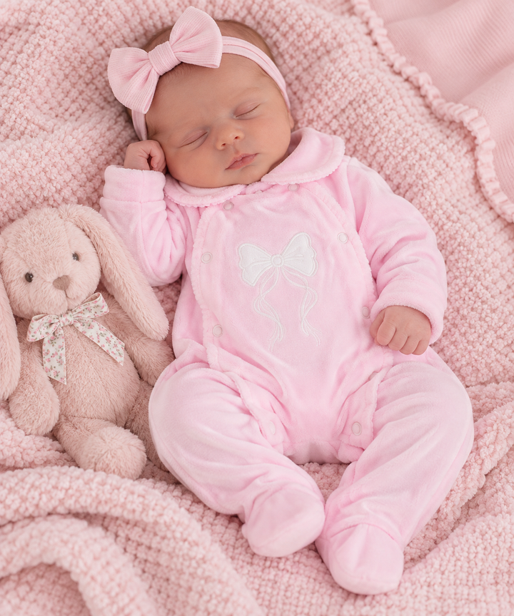 Pex Bow Velour Babygrow