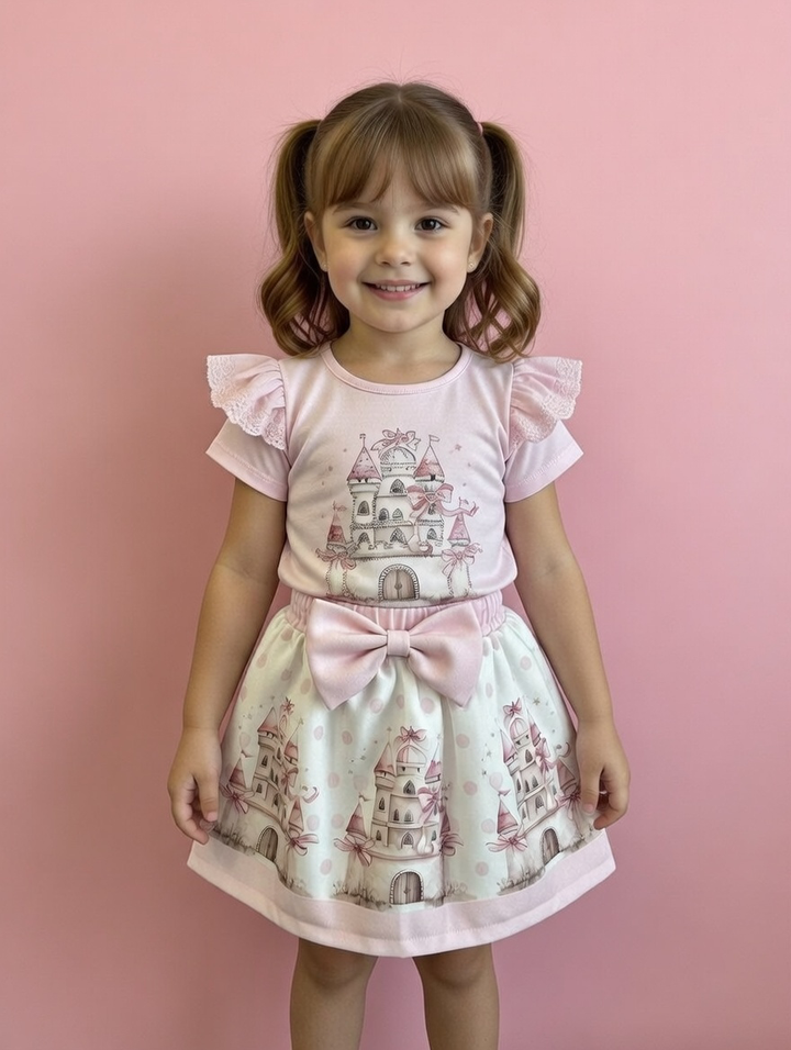 Pink Castle Skirt Set