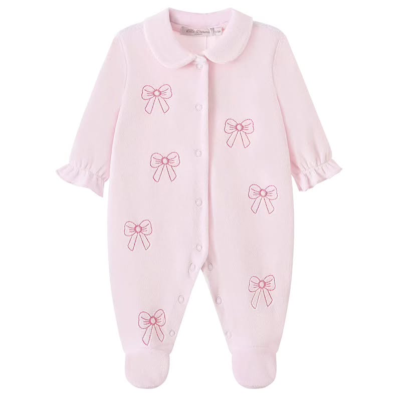 Pink Bow Embroidered Babygrow & Bib Set