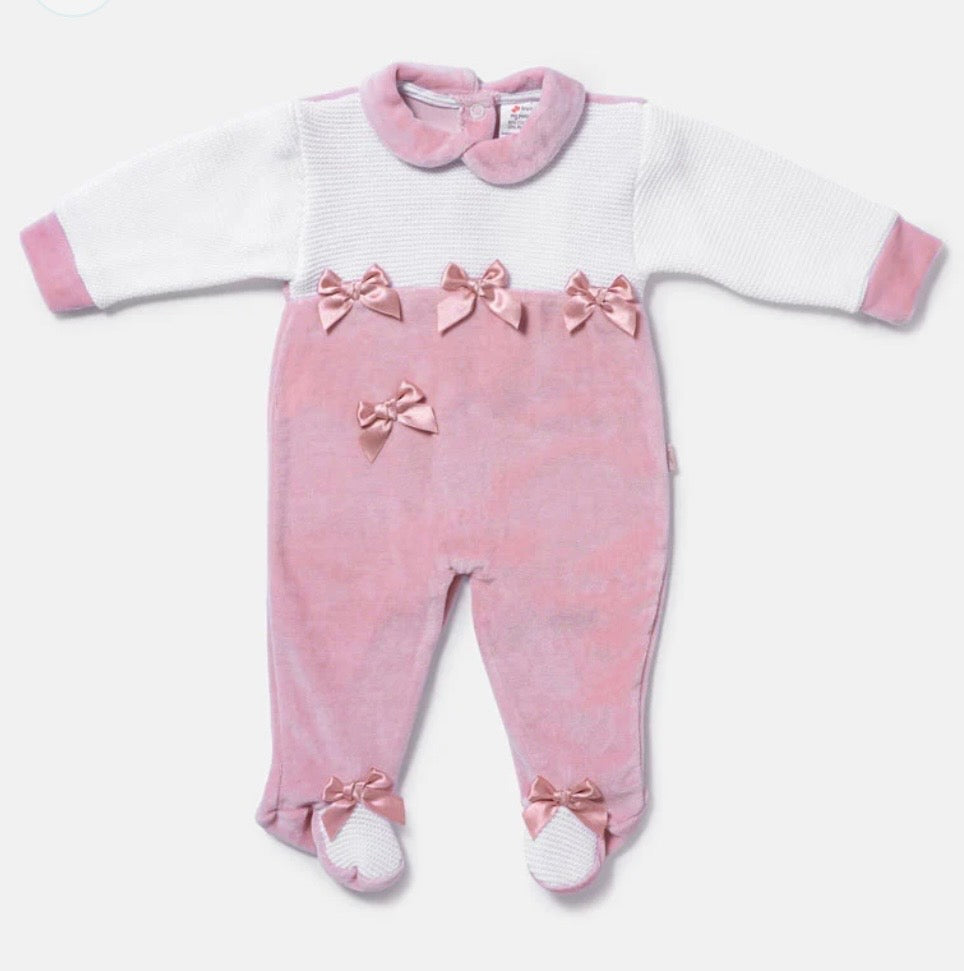 Dusty Pink Satin Bow Babygrow