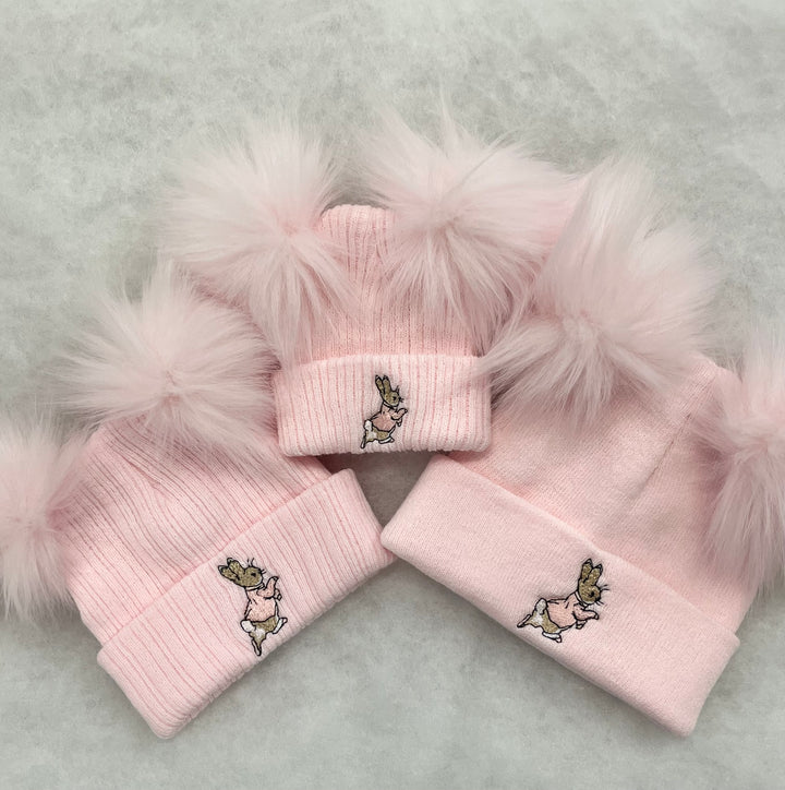 Pink Rabbit Double Pom Hat