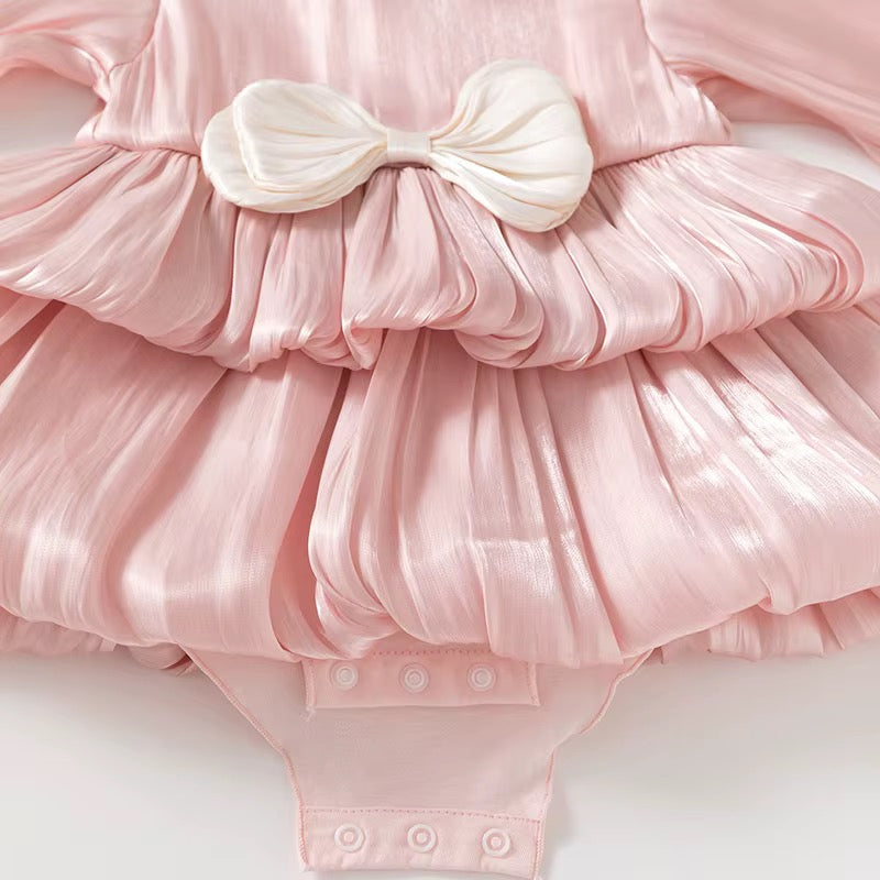 Blush Pink Shimmer Bow Romper Dress