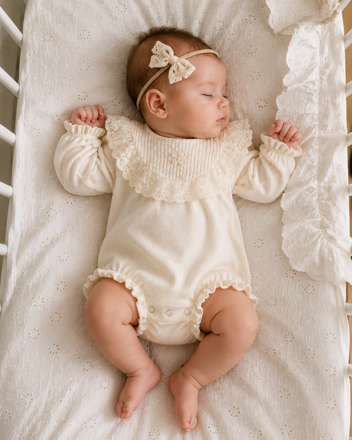 Cream Floral Lace Romper