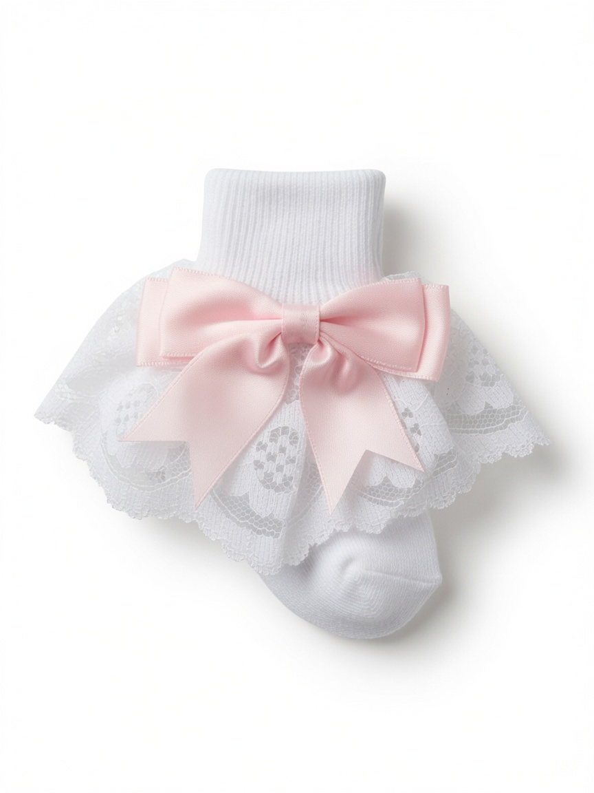 White & Pink Bow Ankle Socks