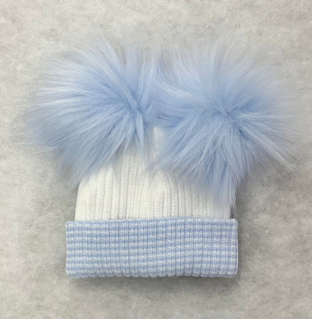 Blue & White Newborn Pom Hat