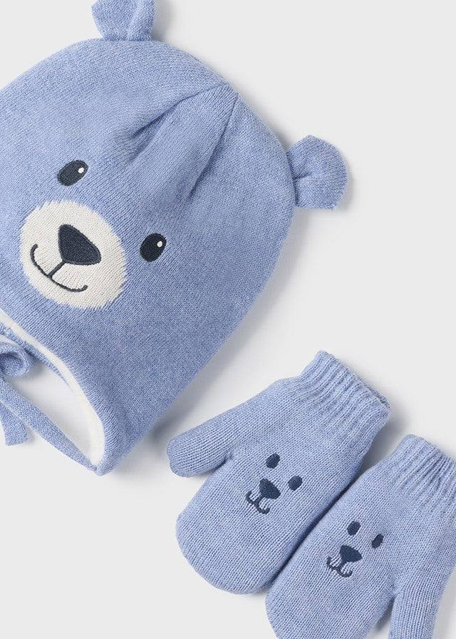 Mayoral Blue Teddy Hat & Mittens Set