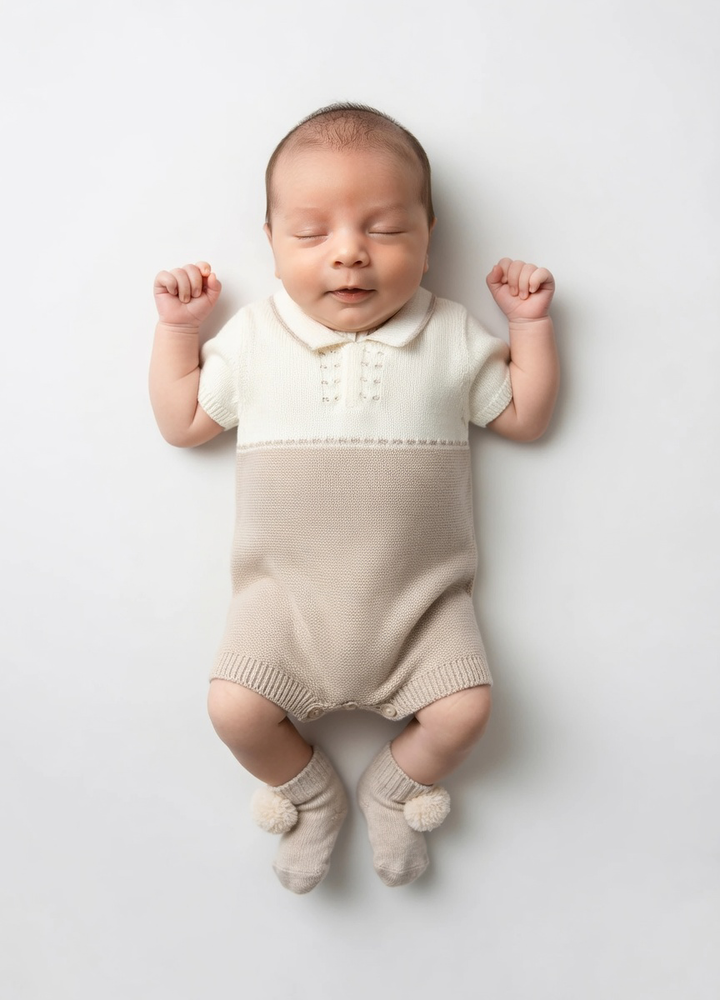 Mayoral Beige & Cream Knitted Romper