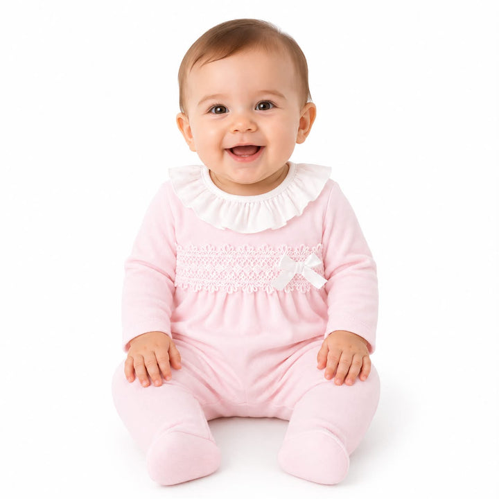 Pink Lace & Bow Cotton Babygrow