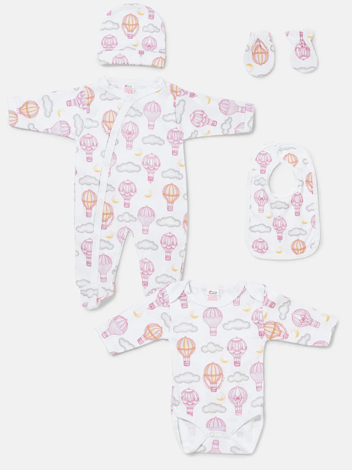 Pink Balloon Babygrow 5 Piece Set
